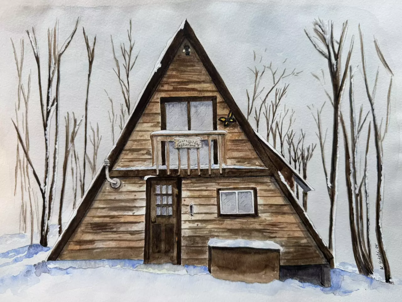 plant/Custom Home Portrait - Original Watercolor & Ink Painting-2