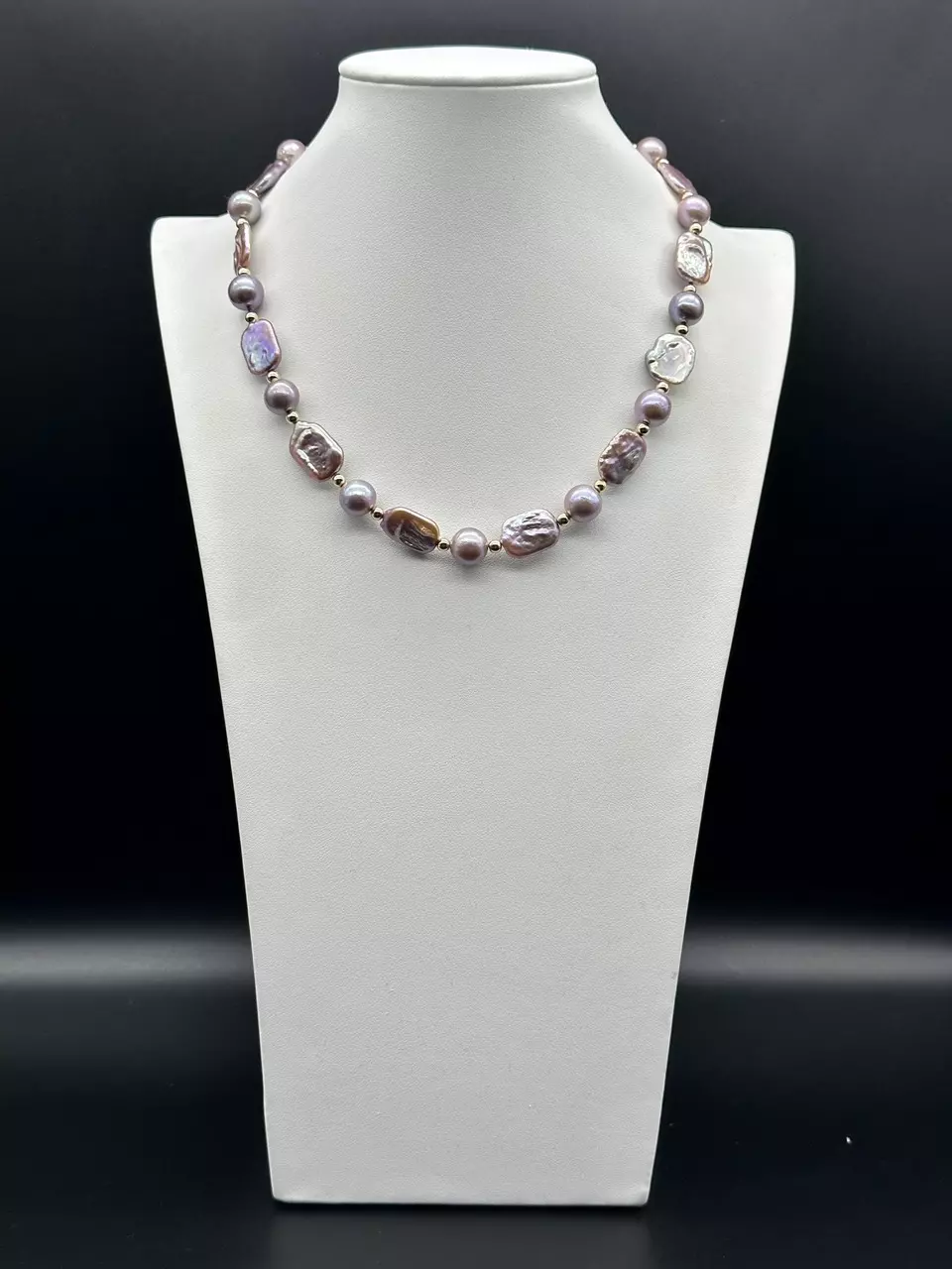 plant/Large Purple Edison Pearl Necklace: Baroque Rectangular Pearls, 14K Gold-Filled-0
