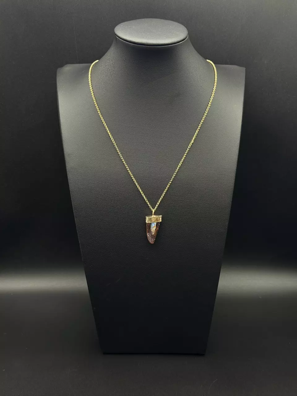 plant/23 Carat Tooth Shaped Australian Boulder Opal Gold-Filled Pendant and Necklace-1