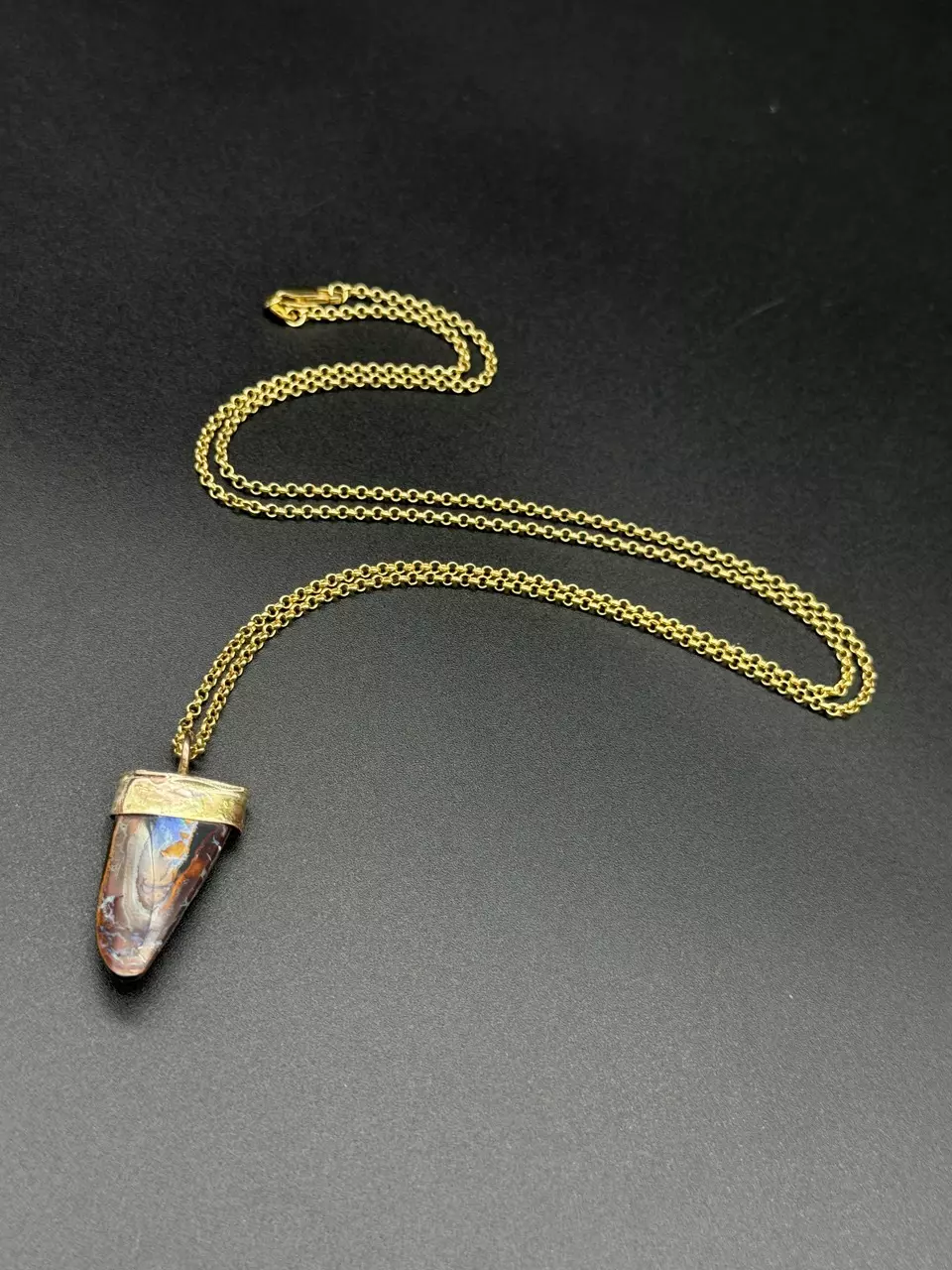 plant/23 Carat Tooth Shaped Australian Boulder Opal Gold-Filled Pendant and Necklace-0