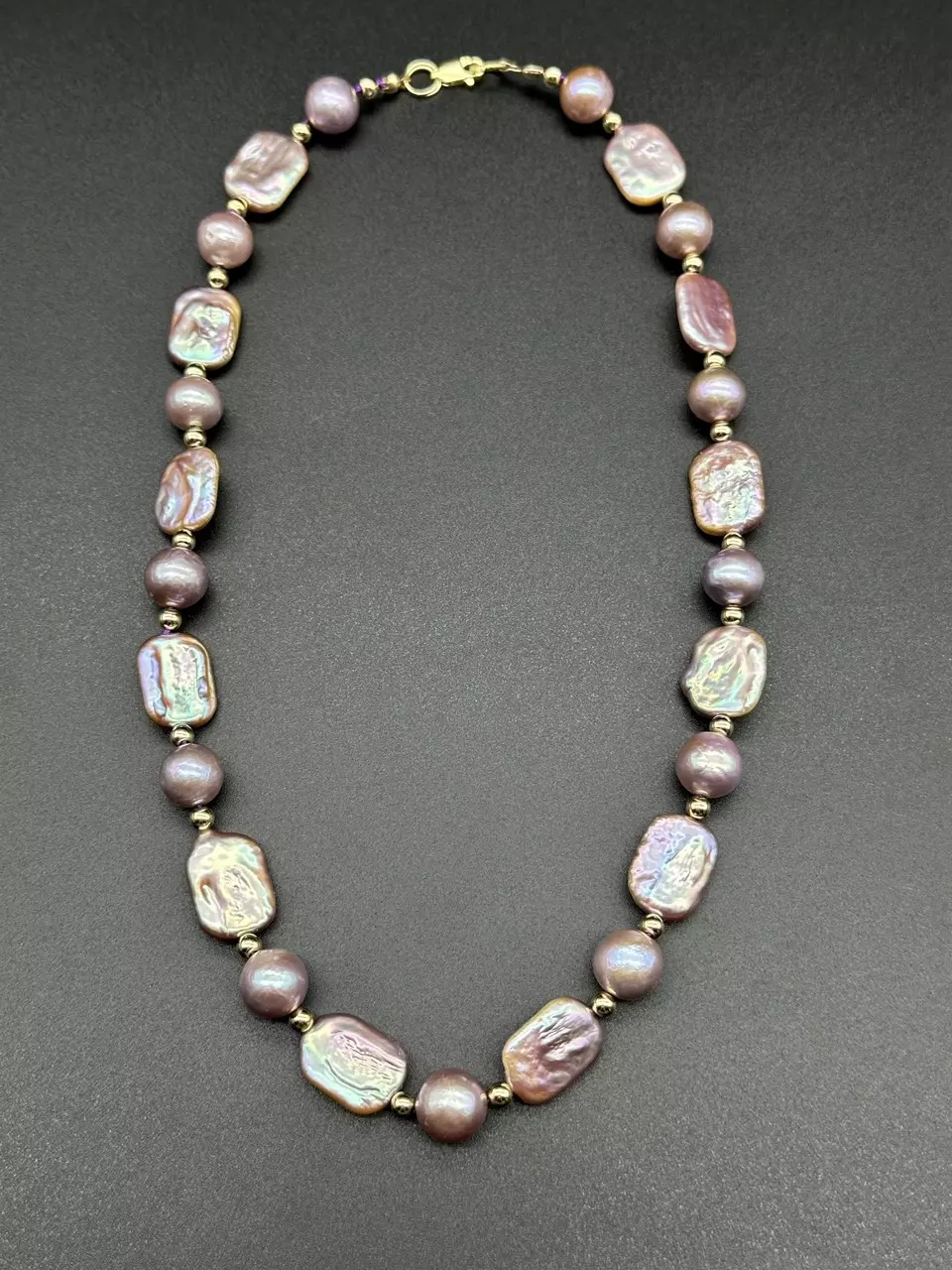 plant/Large Purple Edison Pearl Necklace: Baroque Rectangular Pearls, 14K Gold-Filled-1