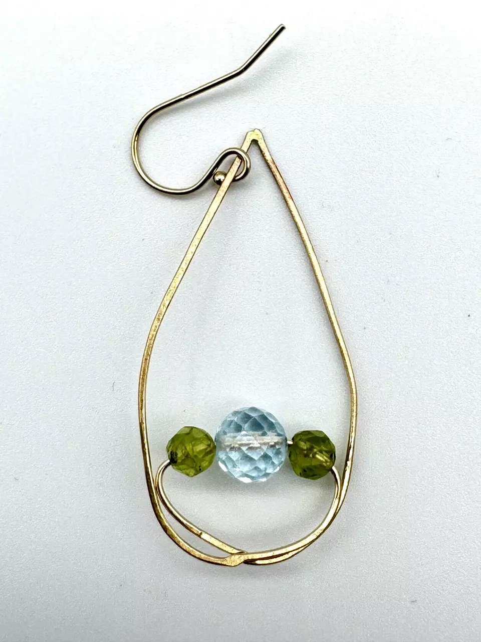 plant/Handmade natural blue topaz, natural peridot, gold-filled metal earrings-1