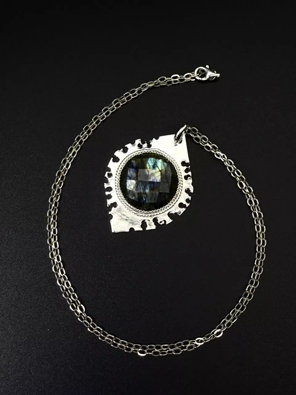 plant/Labradorite Sterling Silver Pendant Necklace: Modern Baroque Handmade Jewelry-0