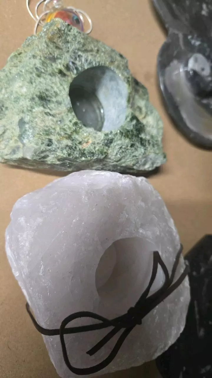 plant/Rose quartz or chrome dioptade candle holders-0