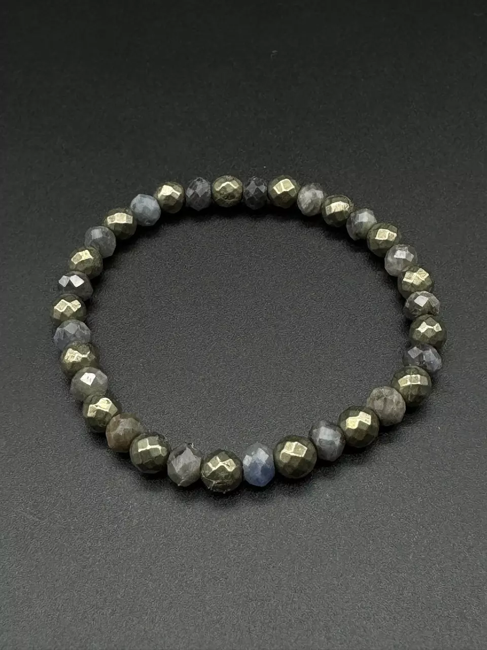 plant/Genuine Natural Sapphire and Pyrite September Birthday Elastic Bracelet-1