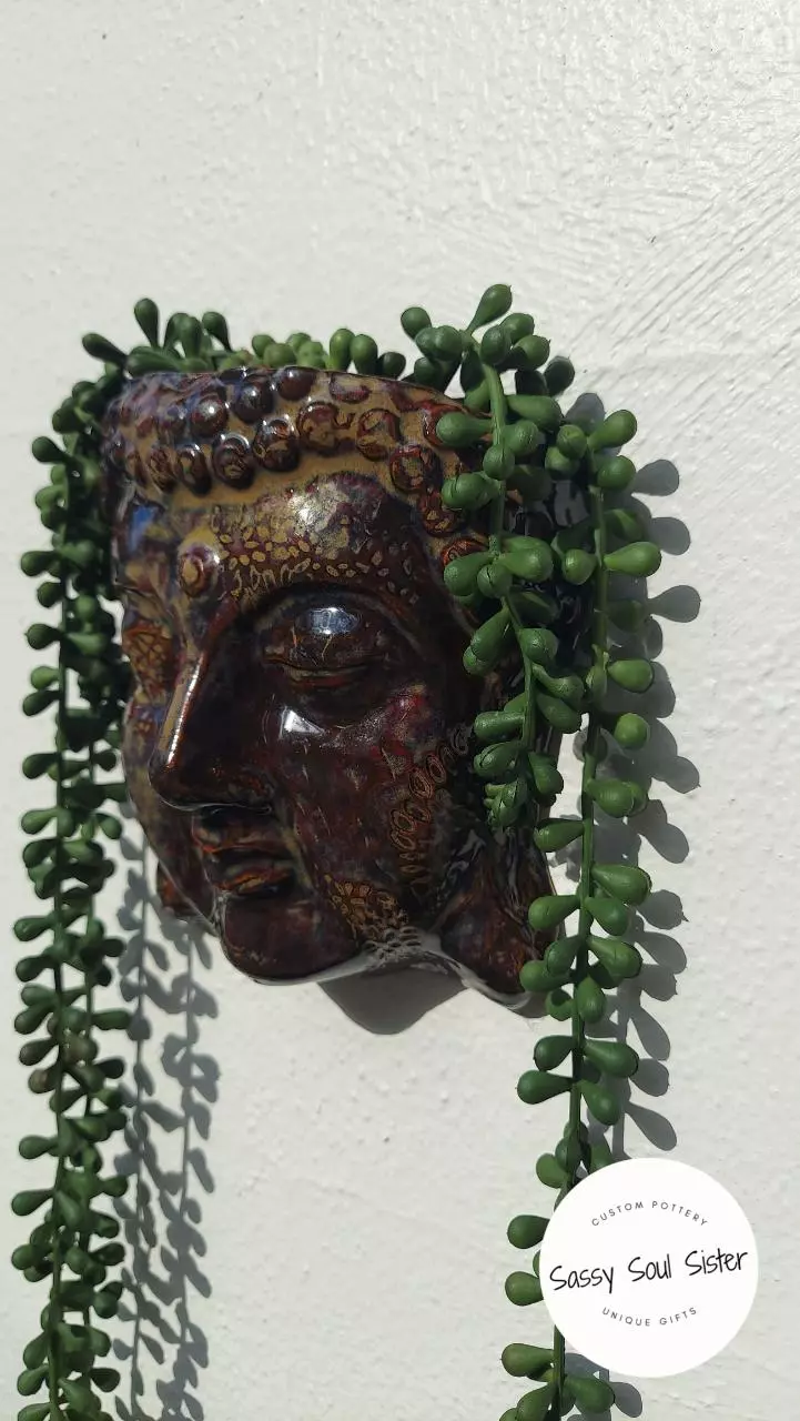 plant/NEW!  Buddha Planter, Sassy Soul Sister, Handmade Ceramic Wall Planter,  Unique-2