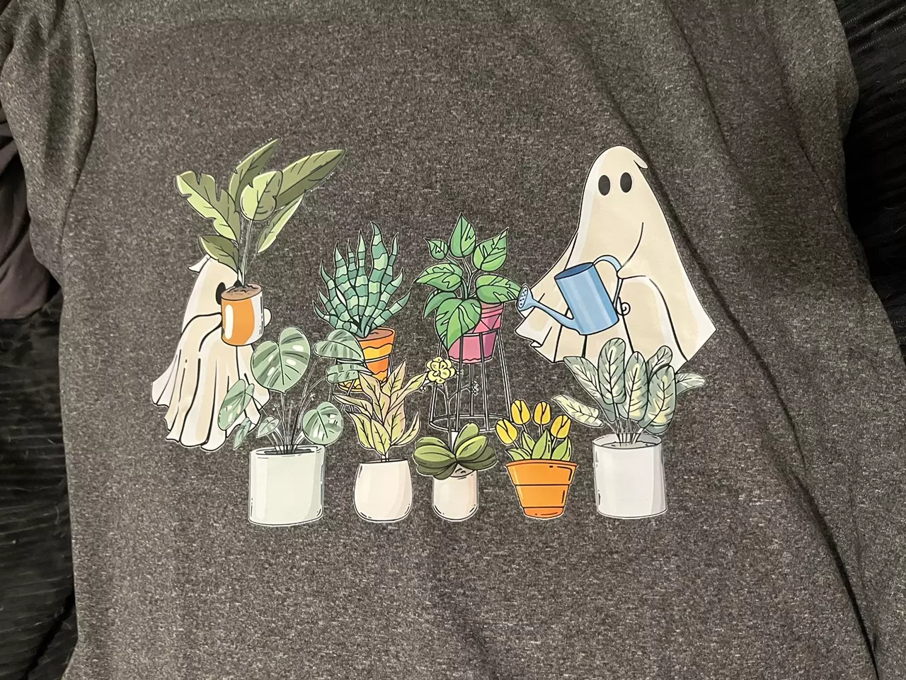 plant/SPOOKY plantie ghost crew neck Tshirt LG-0