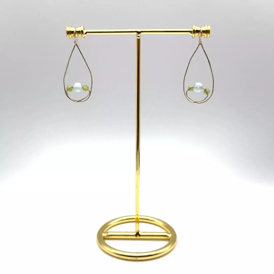 plant/Handmade natural blue topaz, natural peridot, gold-filled metal earrings-9