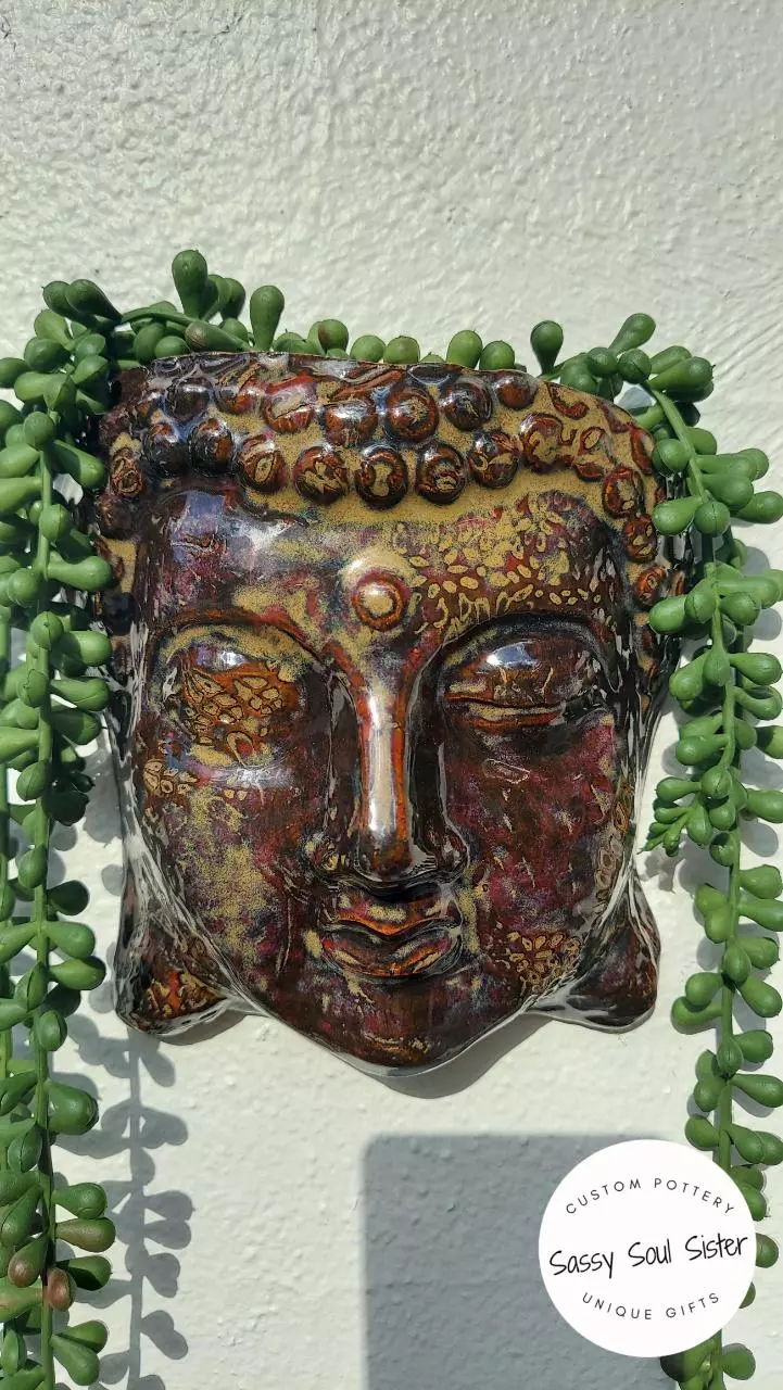 plant/NEW!  Buddha Planter, Sassy Soul Sister, Handmade Ceramic Wall Planter,  Unique-1