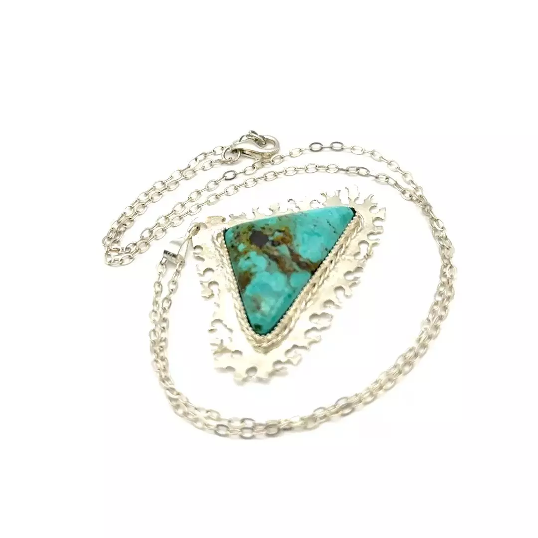 plant/Bisbee Turquoise Sterling Silver Pendant Necklace: Modern Baroque Handmade Jewel-4