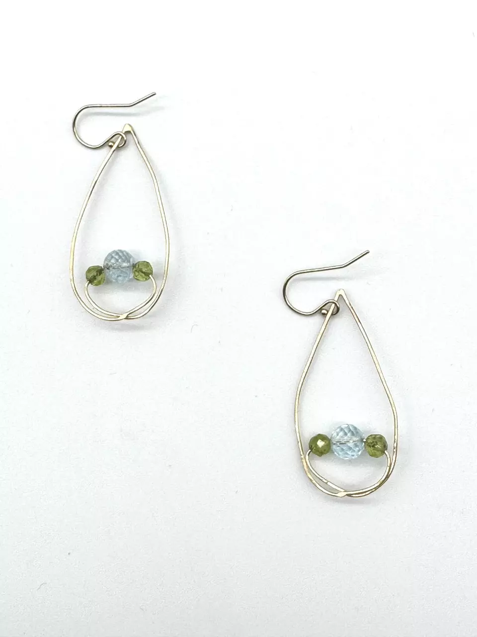 plant/Handmade natural blue topaz, natural peridot, gold-filled metal earrings-0