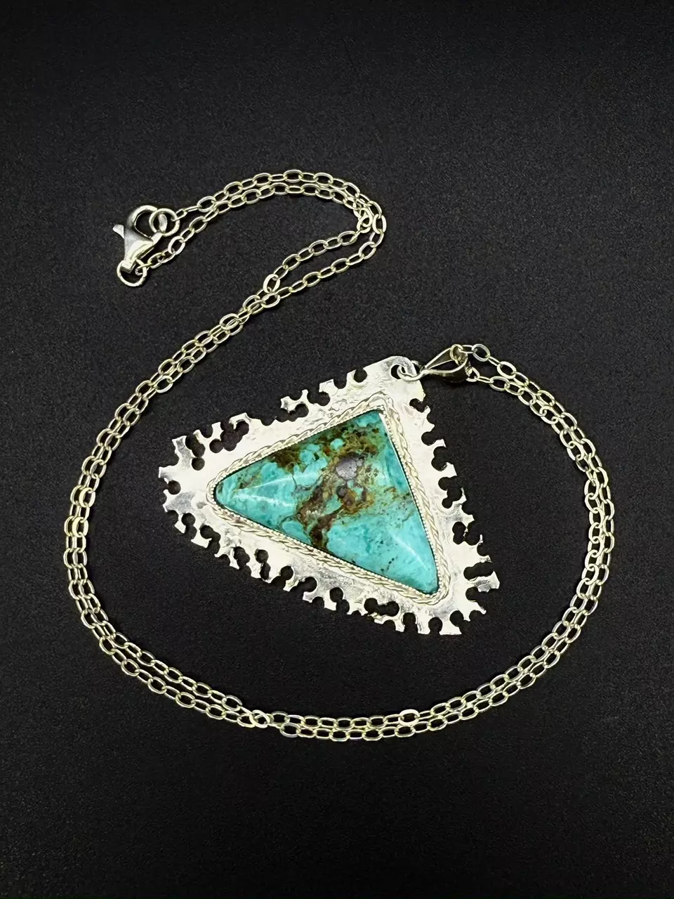plant/Bisbee Turquoise Sterling Silver Pendant Necklace: Modern Baroque Handmade Jewel-0