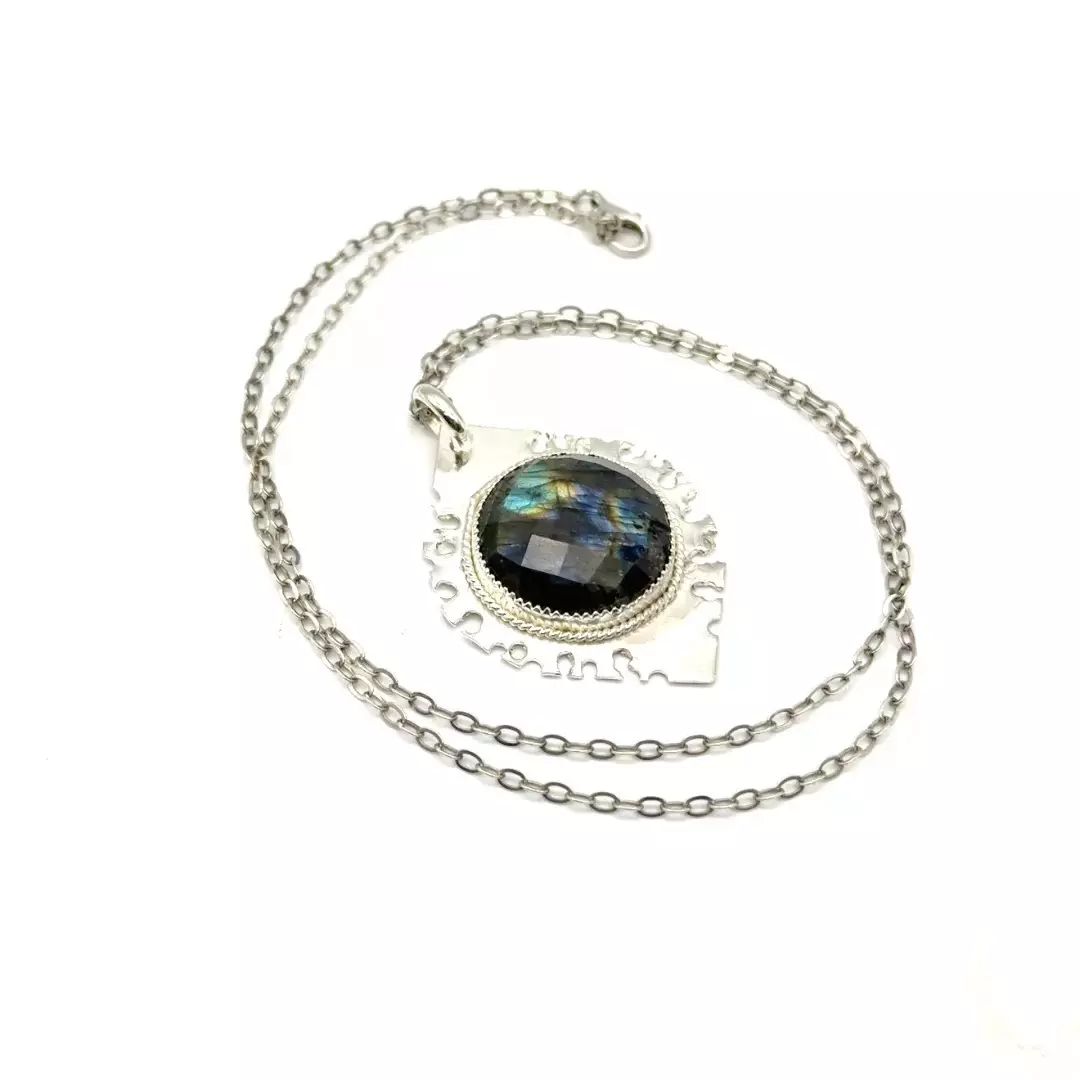 plant/Labradorite Sterling Silver Pendant Necklace: Modern Baroque Handmade Jewelry-7