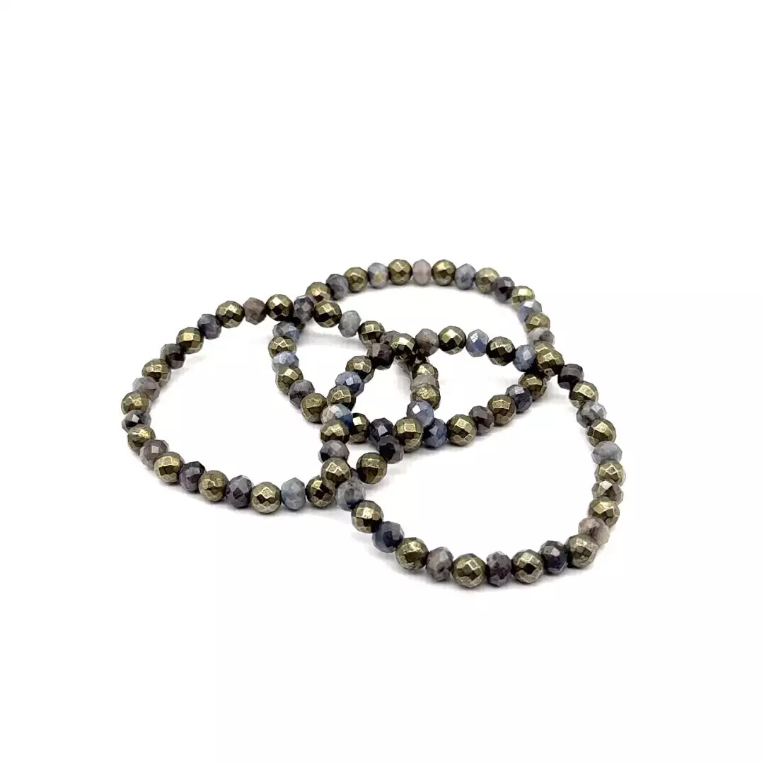 plant/Genuine Natural Sapphire and Pyrite September Birthday Elastic Bracelet-3