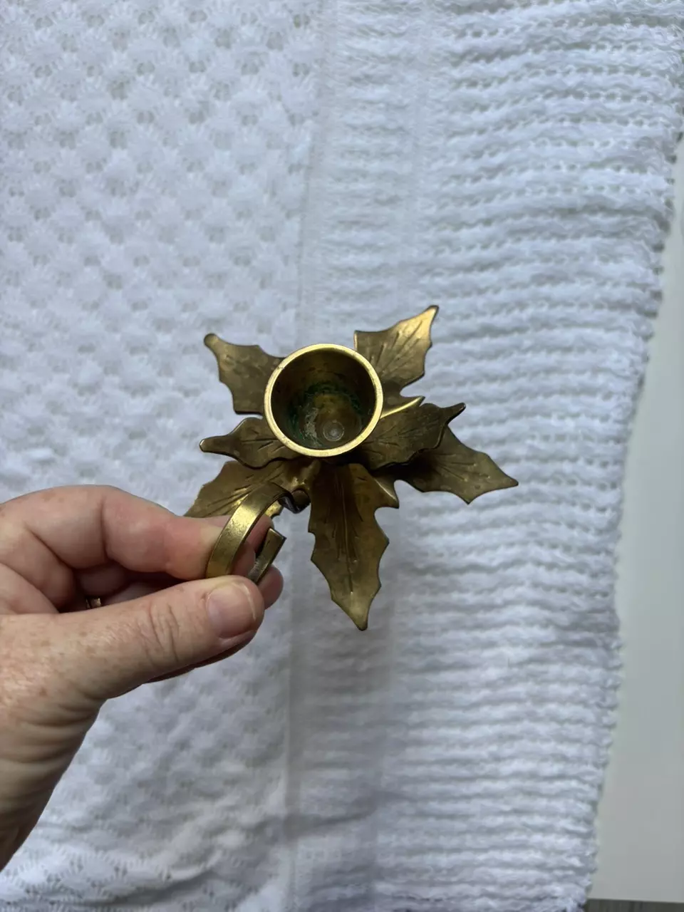 plant/Vtg Brass Holly Leaf Candlestick Holder-1