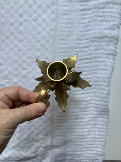 plant/Vtg Brass Holly Leaf Candlestick Holder-1-thumbnail