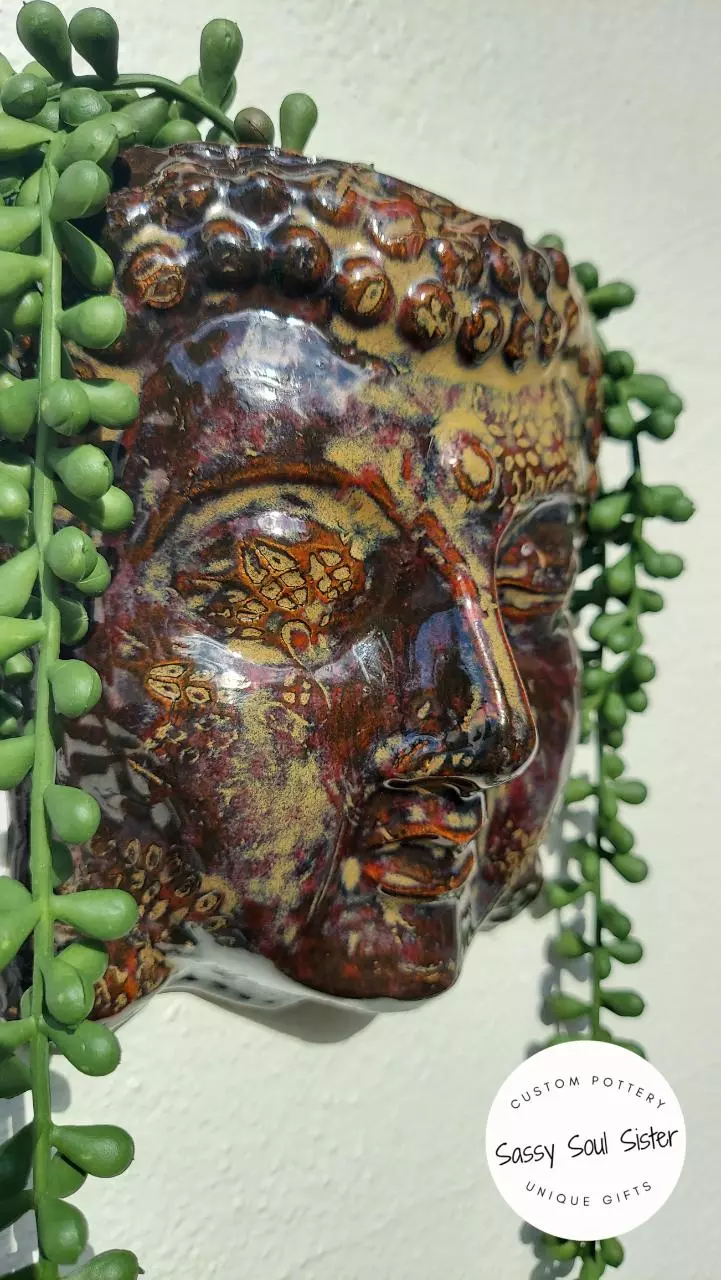 plant/NEW!  Buddha Planter, Sassy Soul Sister, Handmade Ceramic Wall Planter,  Unique-0