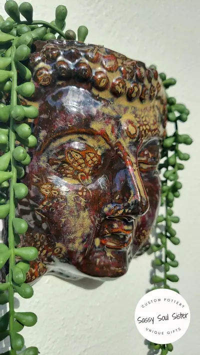 plant/NEW!  Buddha Planter, Sassy Soul Sister, Handmade Ceramic Wall Planter,  Unique-0-thumbnail