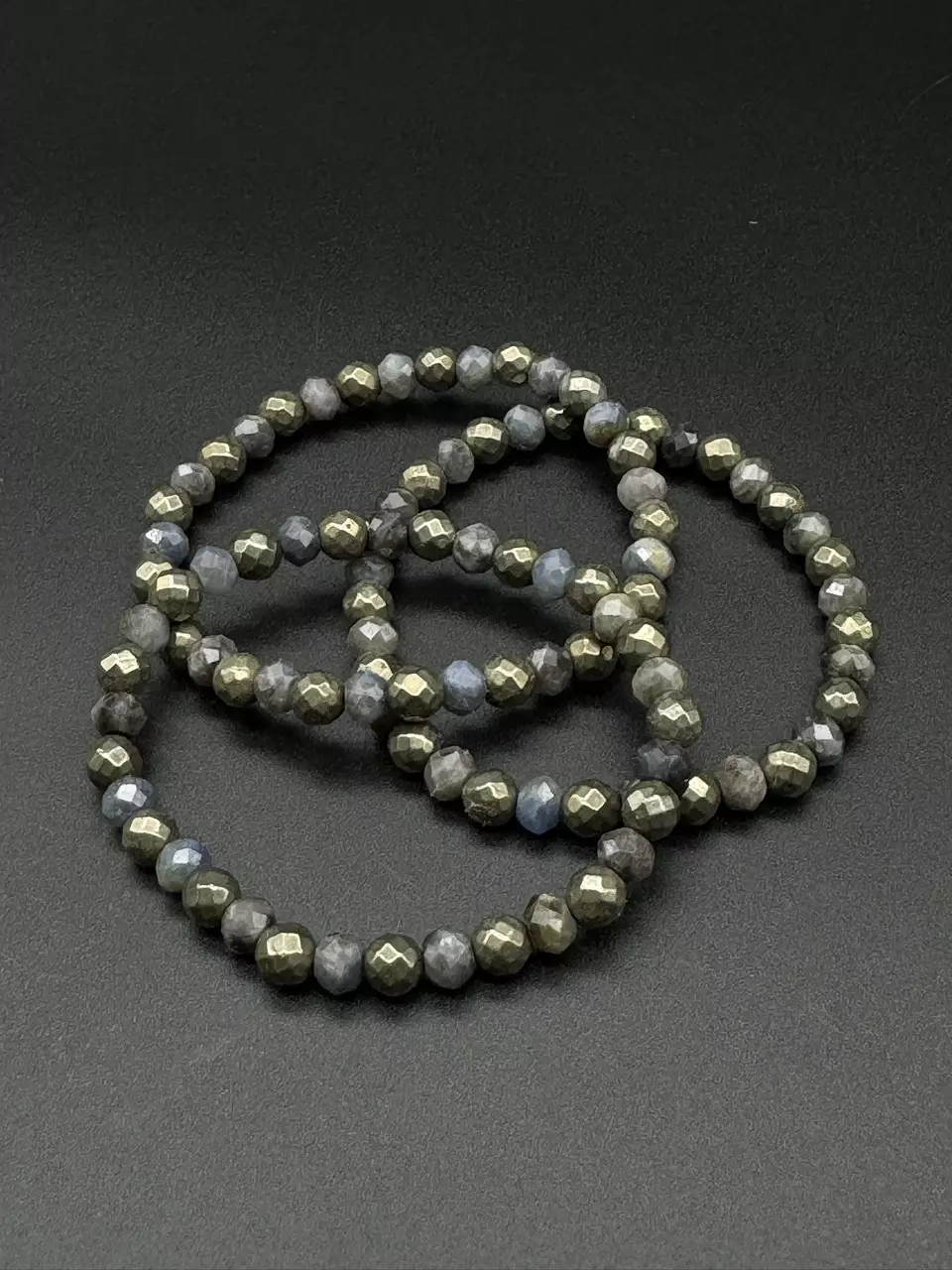 plant/Genuine Natural Sapphire and Pyrite September Birthday Elastic Bracelet-0