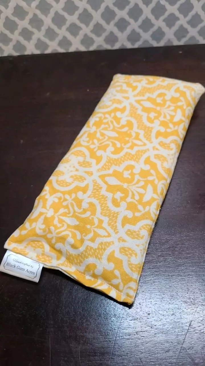 plant/Handmade Small Rice Hot/ Cold Comfort Pack 8"x3.5" (EXACT Item) Yellow and Cream-0