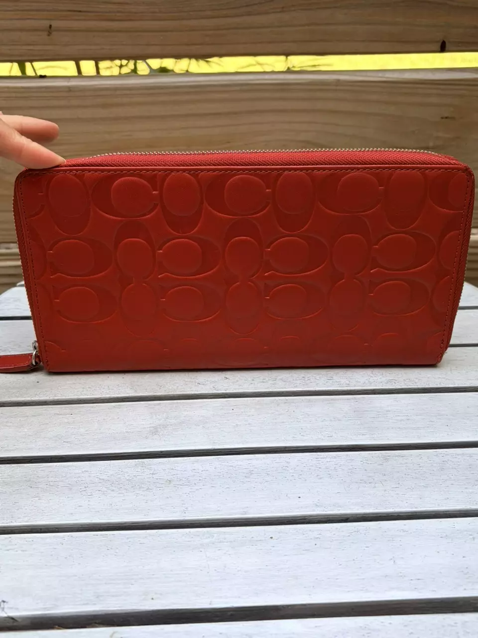 plant/663. Embossed red coach passport holder-0