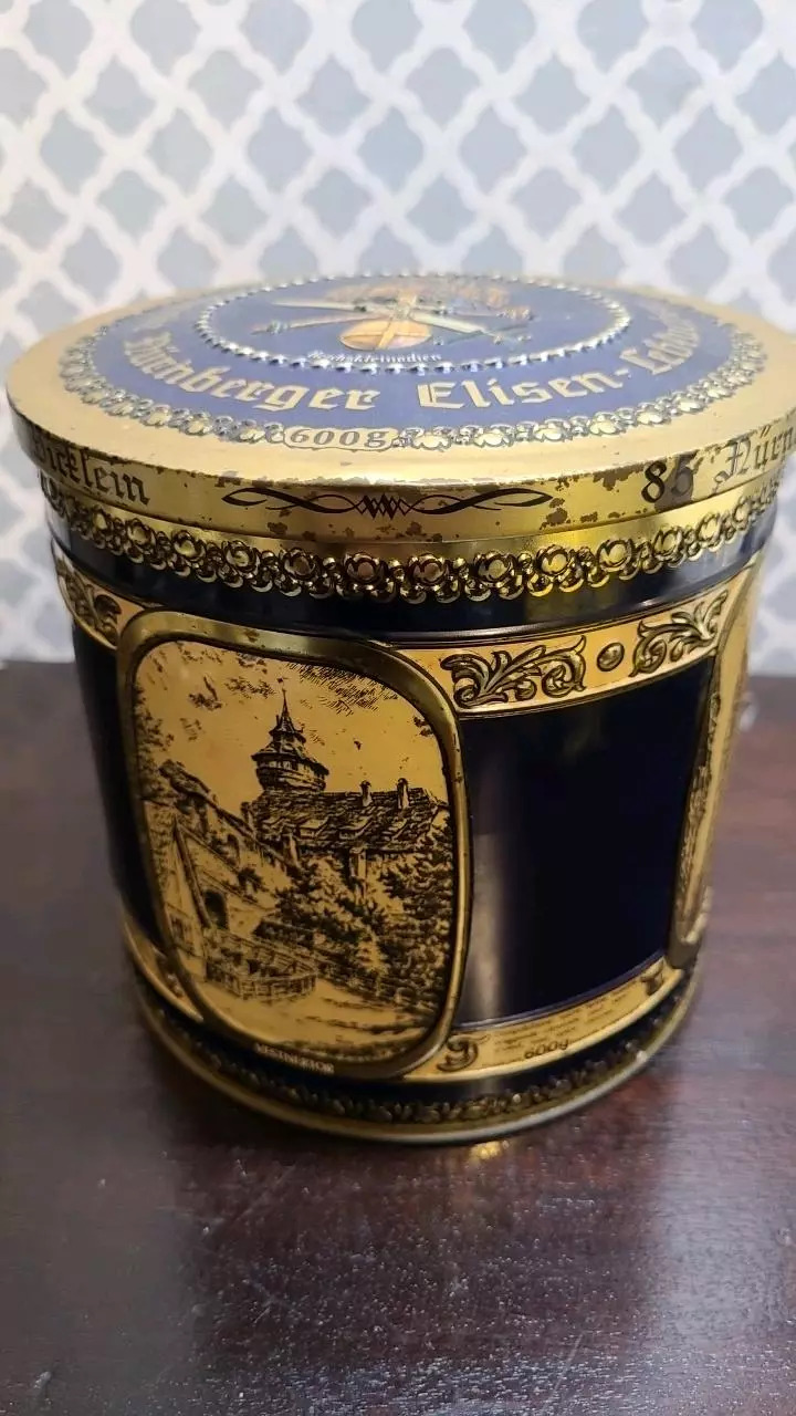 plant/Vintage German Embossed Cookie Tin-1