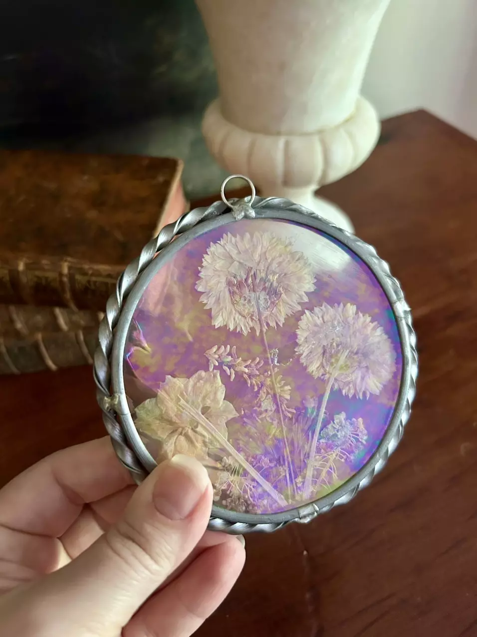 plant/Set of 2 Vintage Dried Florals in twisted pewter frame-1