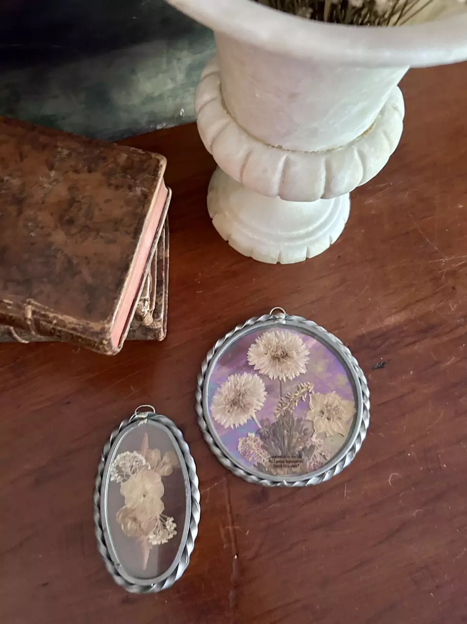 plant/Set of 2 Vintage Dried Florals in twisted pewter frame-5