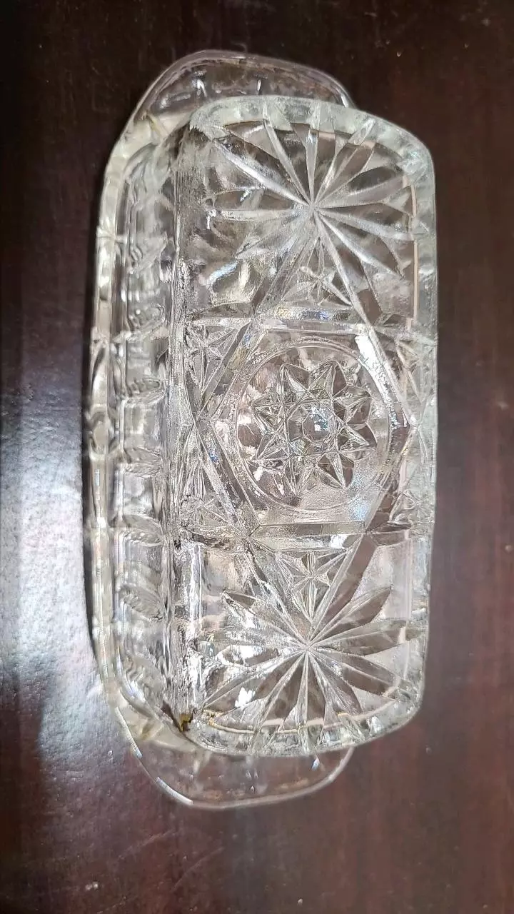 plant/Vintage Anchor Hocking Glass Butter Dish Featuring Star Bursts-1