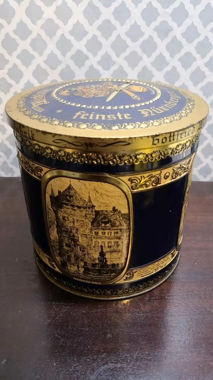 plant/Vintage German Embossed Cookie Tin-0