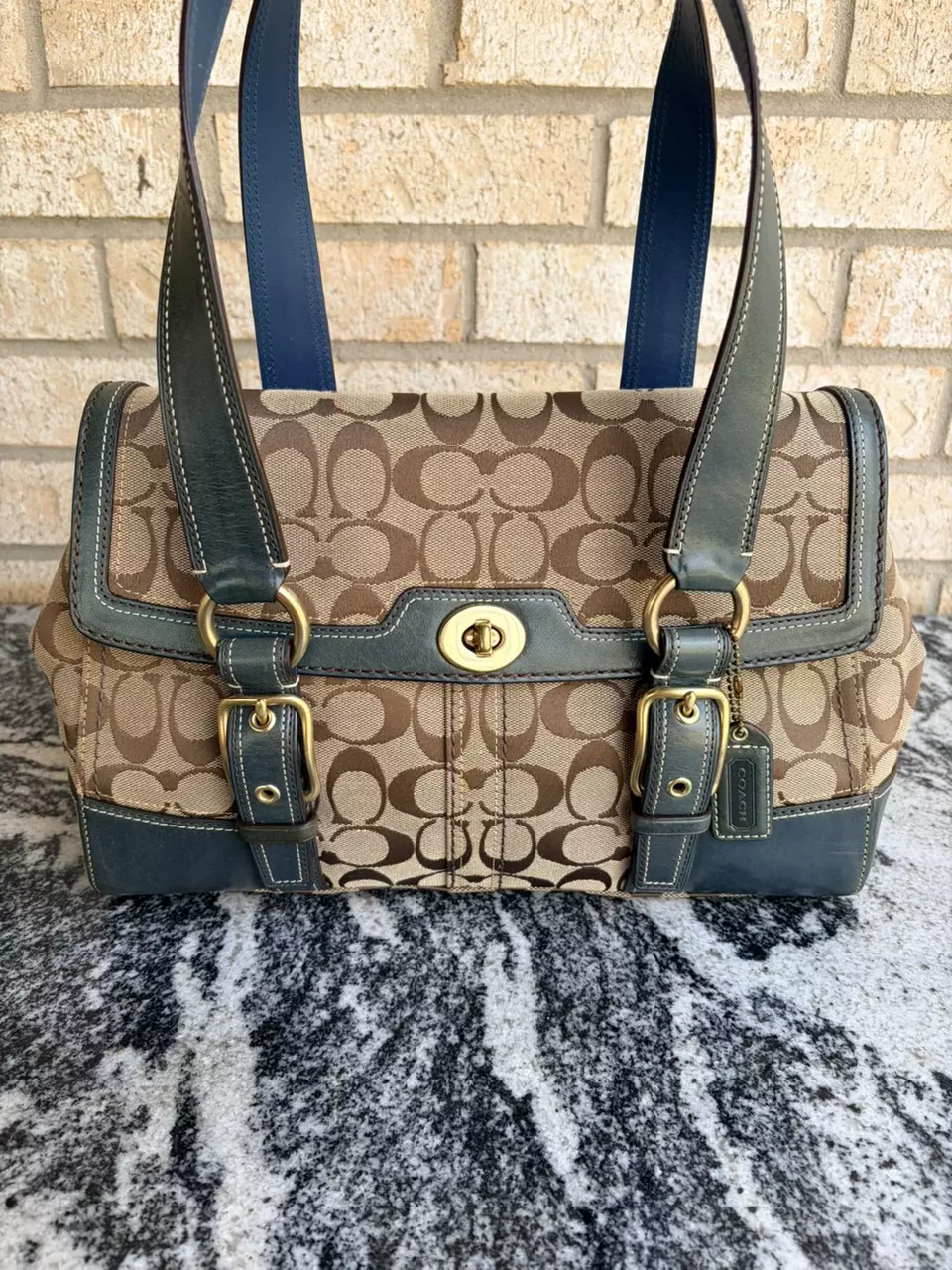 plant/592. Coach teal Hampton turnlock shoulder bag-0