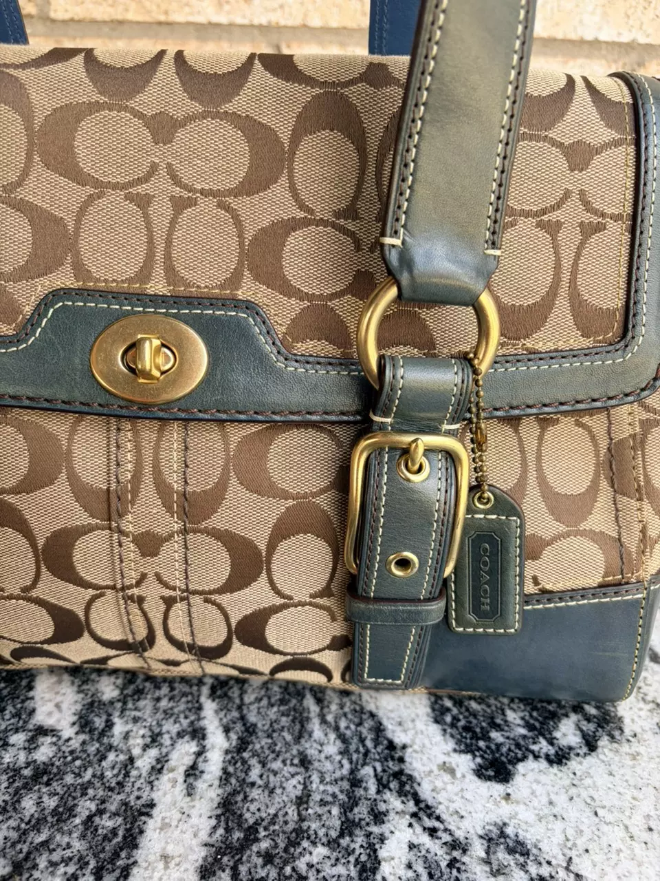 plant/592. Coach teal Hampton turnlock shoulder bag-1