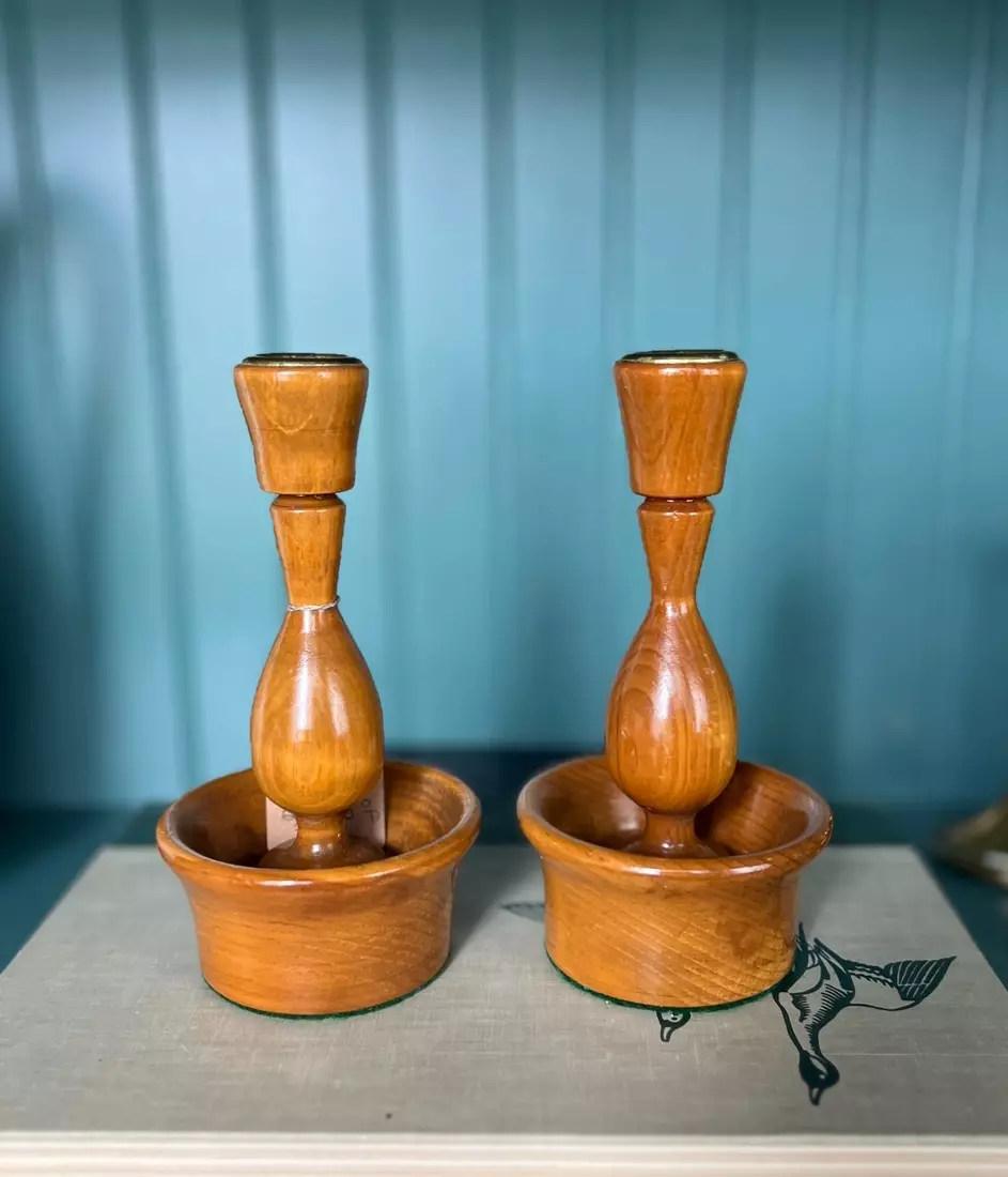 plant/Turned Wood Candlestick Set-0