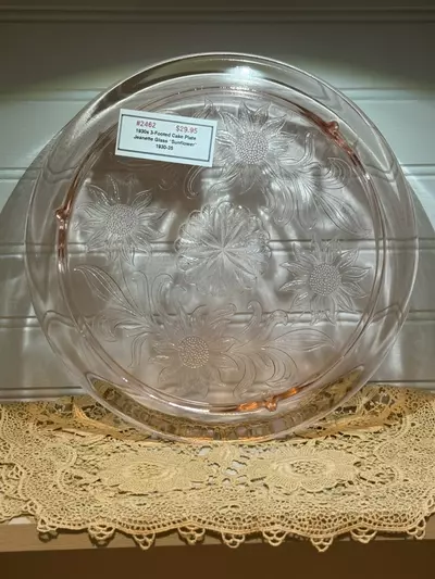 plant/3-footed cake plate made by Jeanette Glass  "Sunflower"-0-thumbnail