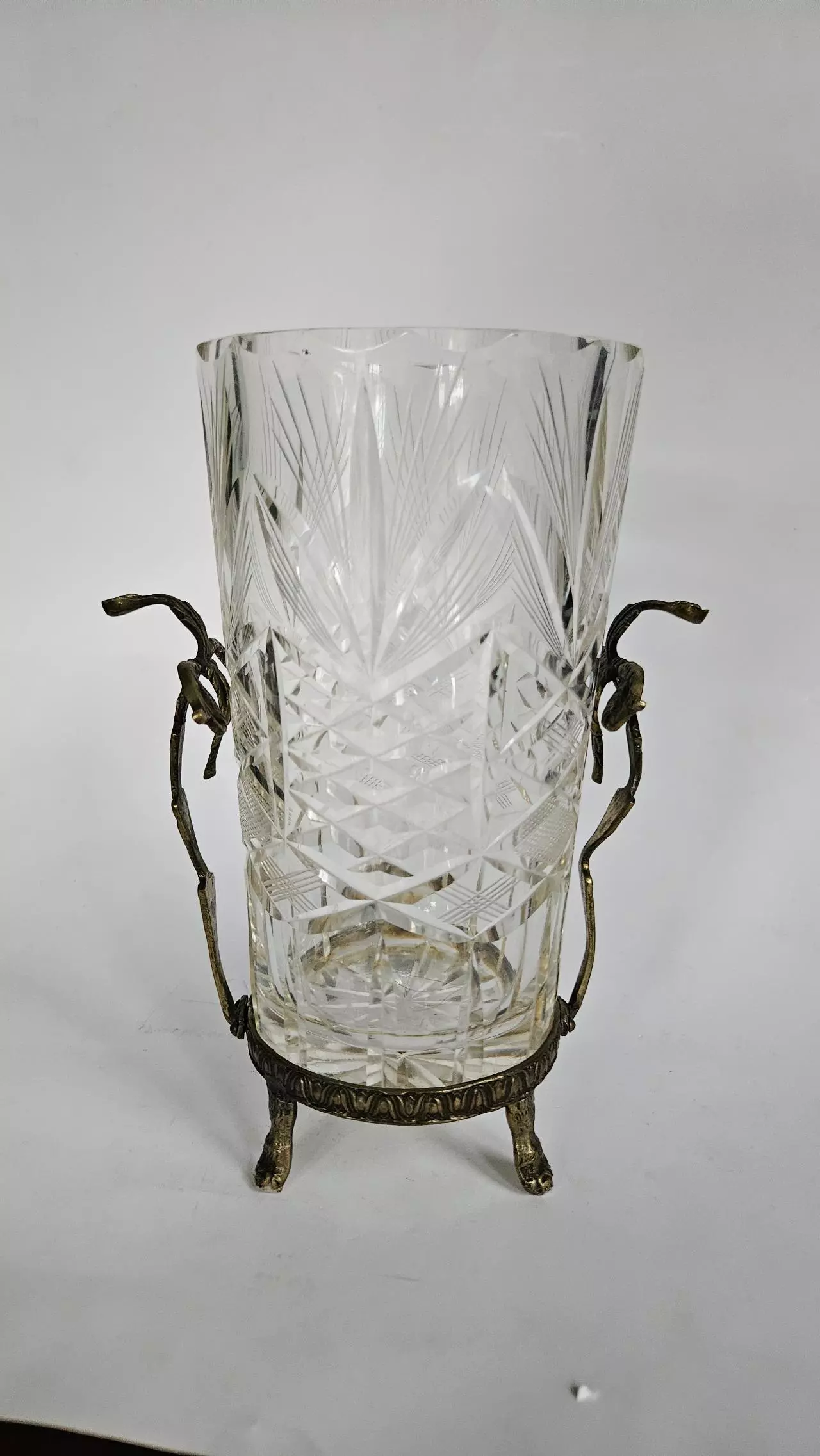 plant/Antique Cut Crystal and Bronze Vase-1