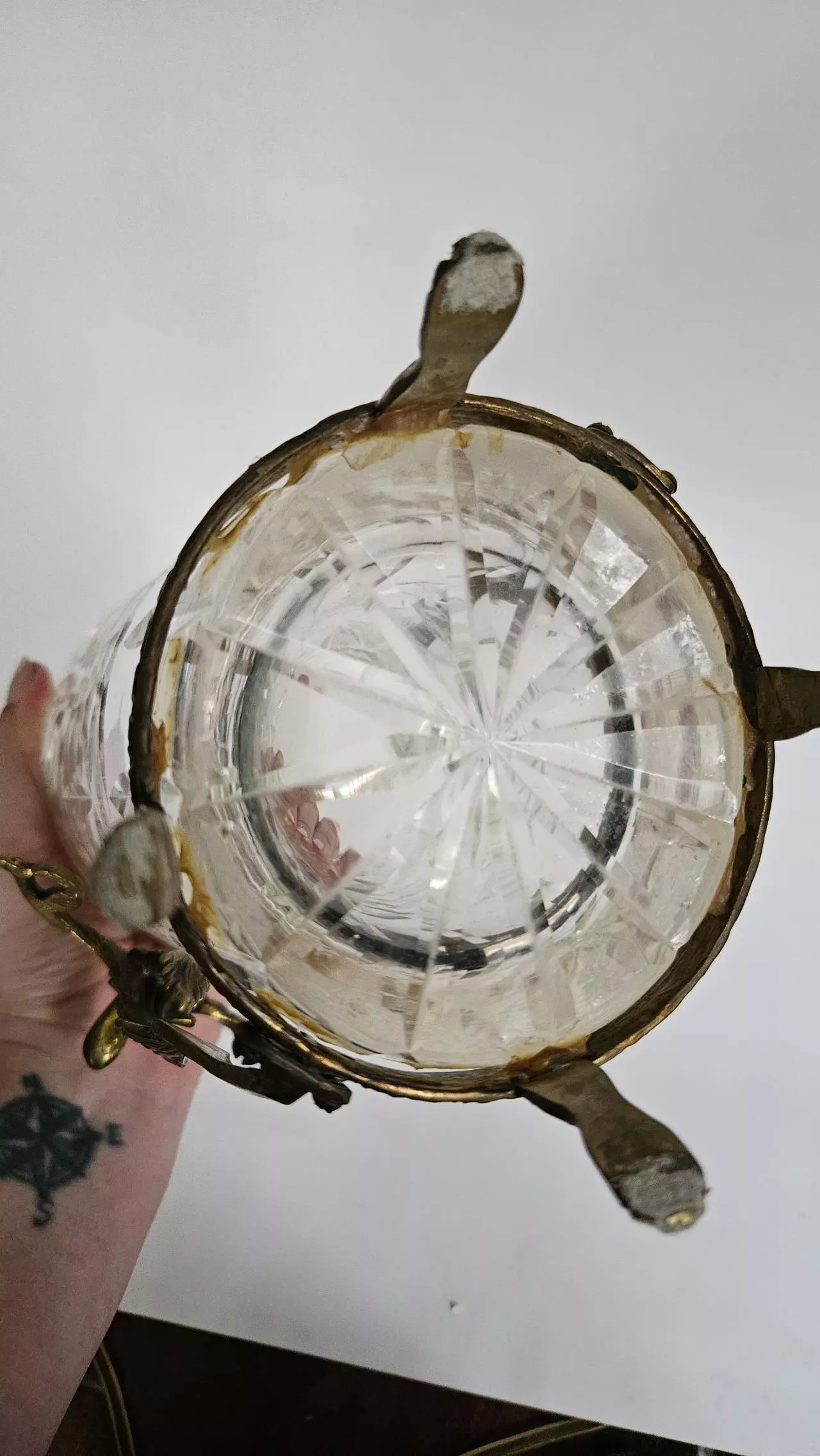 plant/Antique Cut Crystal and Bronze Vase-4