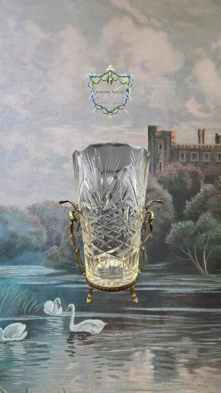 plant/Antique Cut Crystal and Bronze Vase-0