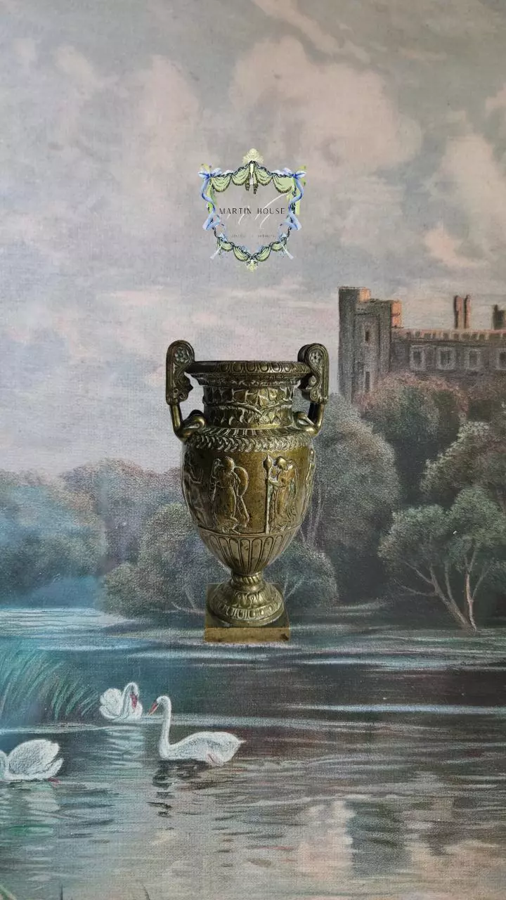 plant/Antique French Grand Tour Gilt Bronze Volute Krater Vase, Early 19th Century-0