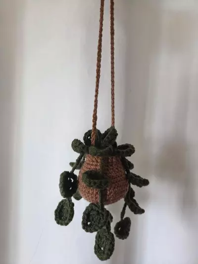 plant/Made to Order - Small hanging plant tan basket for Car Reerview Mirror or Decor-1-thumbnail