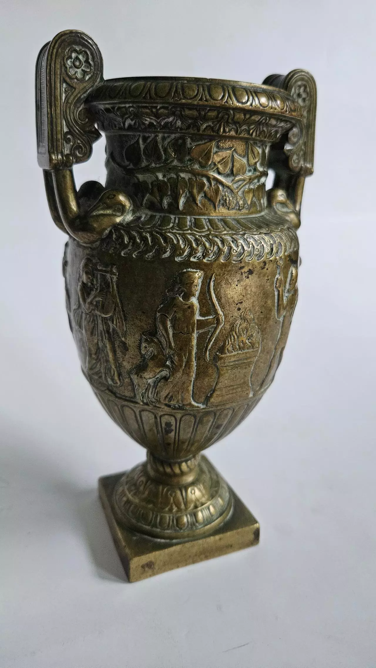 plant/Antique French Grand Tour Gilt Bronze Volute Krater Vase, Early 19th Century-3