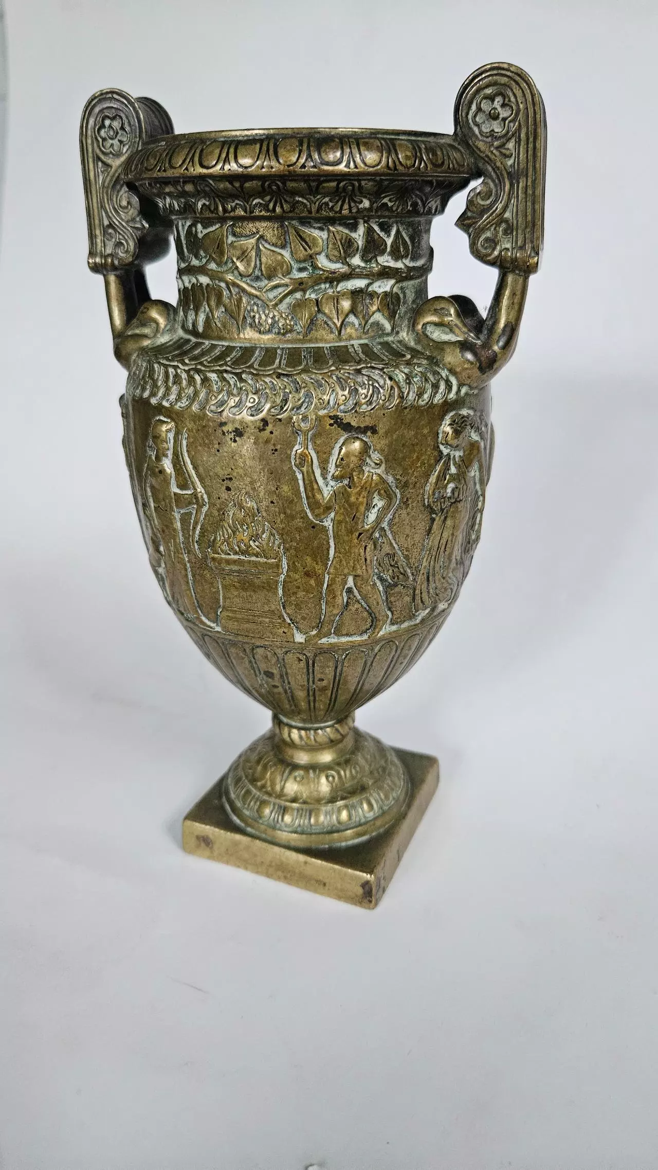 plant/Antique French Grand Tour Gilt Bronze Volute Krater Vase, Early 19th Century-1