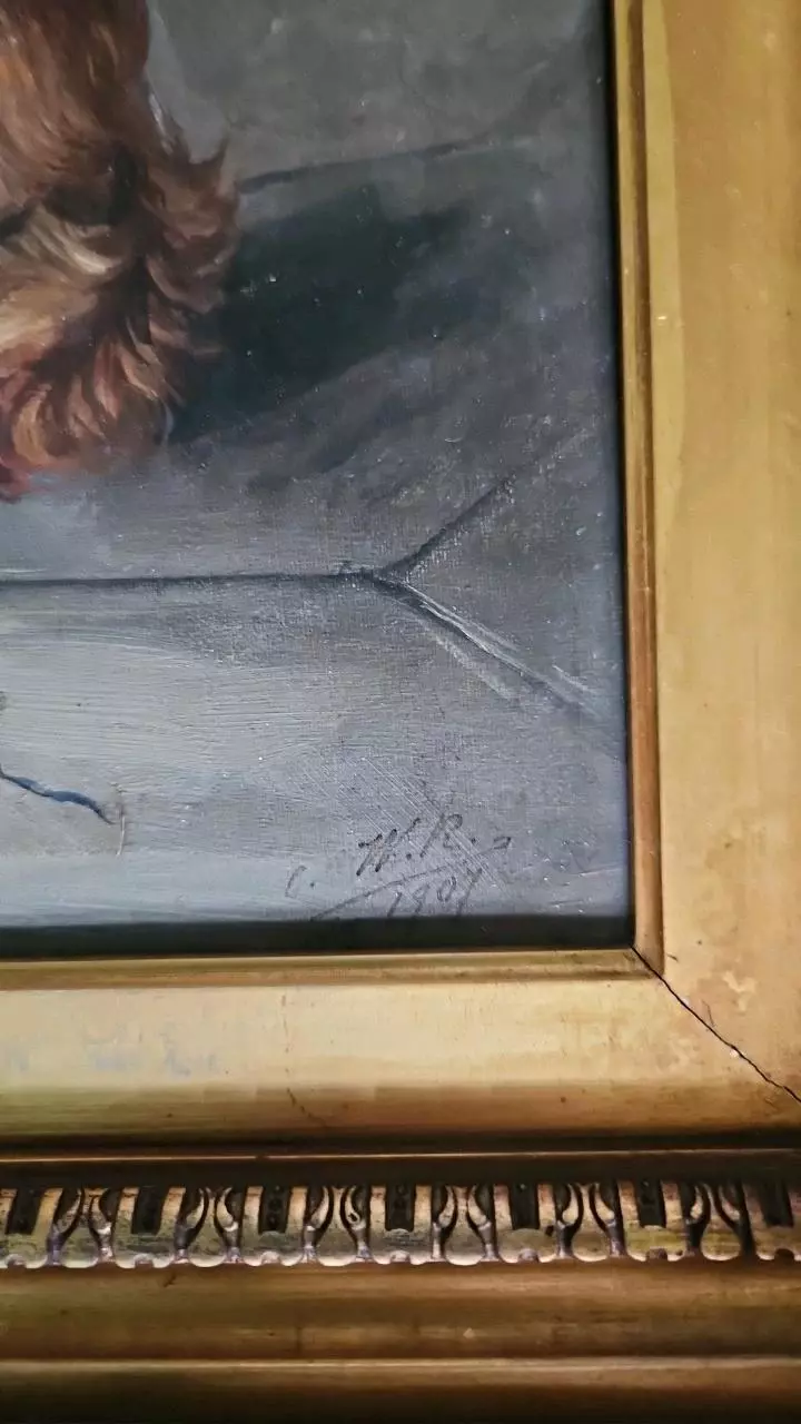 plant/Signed 1907 Kittens and Milk Oil Painting-1