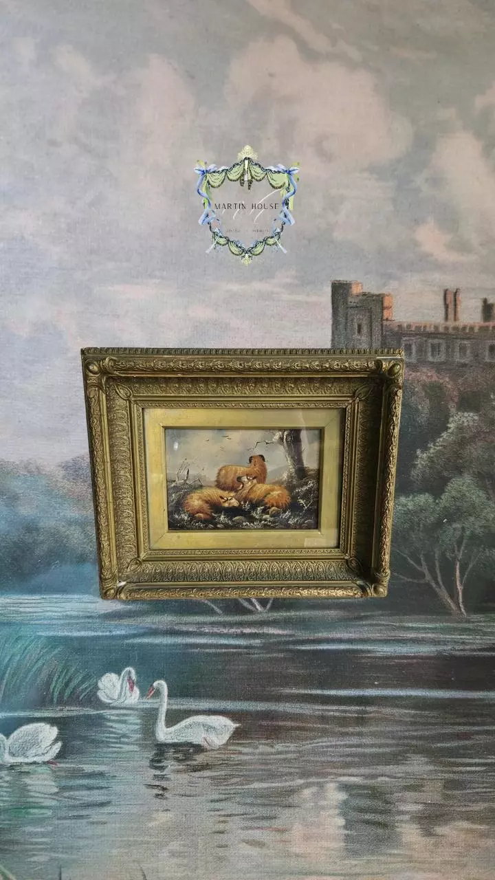 plant/Signed J W Morris Sheep Oil Painting-0