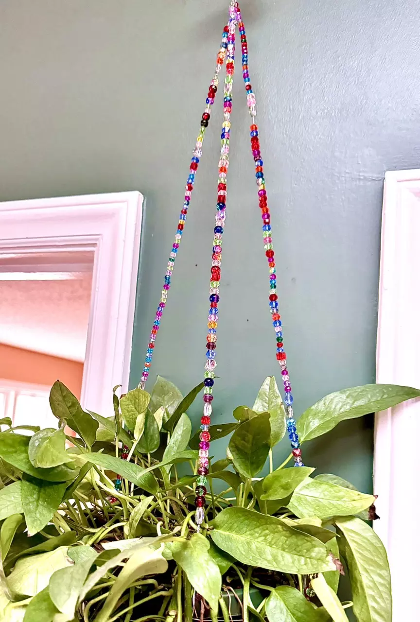 plant/PREORDER Adorable handmade crystal plant hanger, multi colored or clear crystals-0