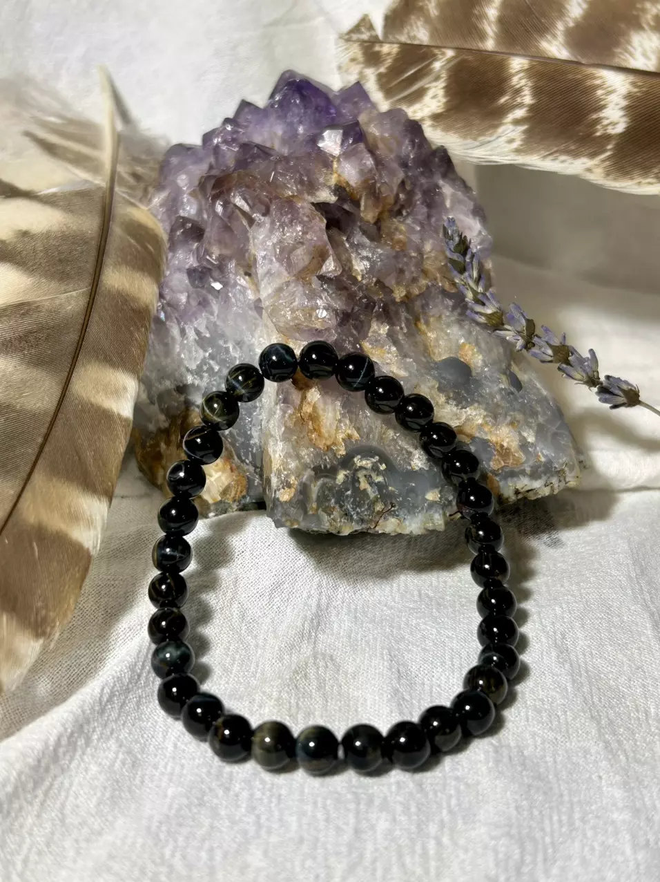 plant/Blue Tiger’s Eye Stretch Bracelet - large wrist-0