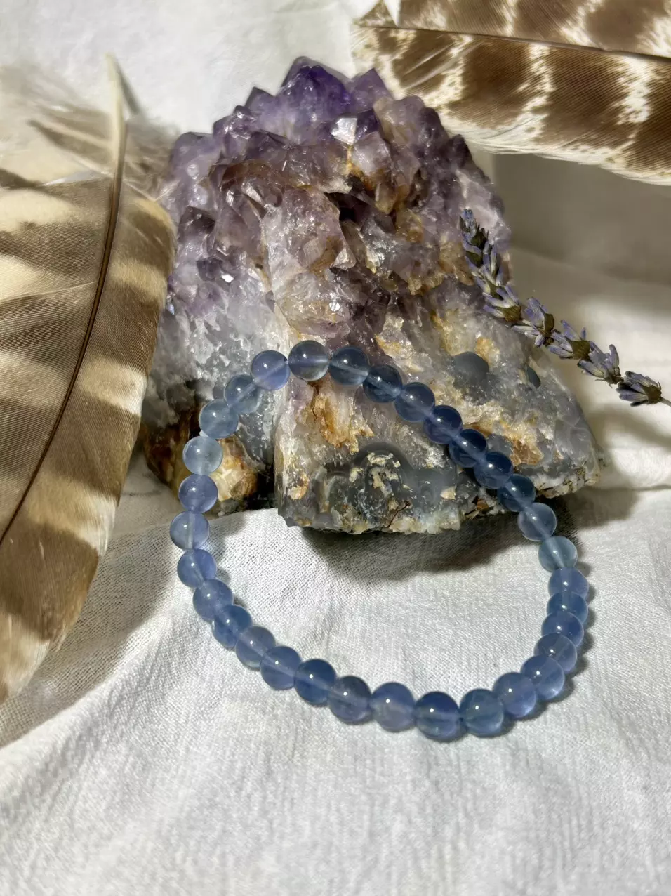 plant/Blue Fluorite Stretch Bracelet - large wrist-0
