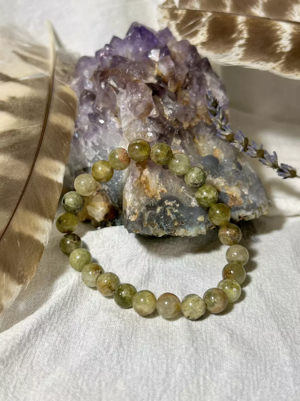 plant/Green Grossular Garnet Stretch Bracelet-0