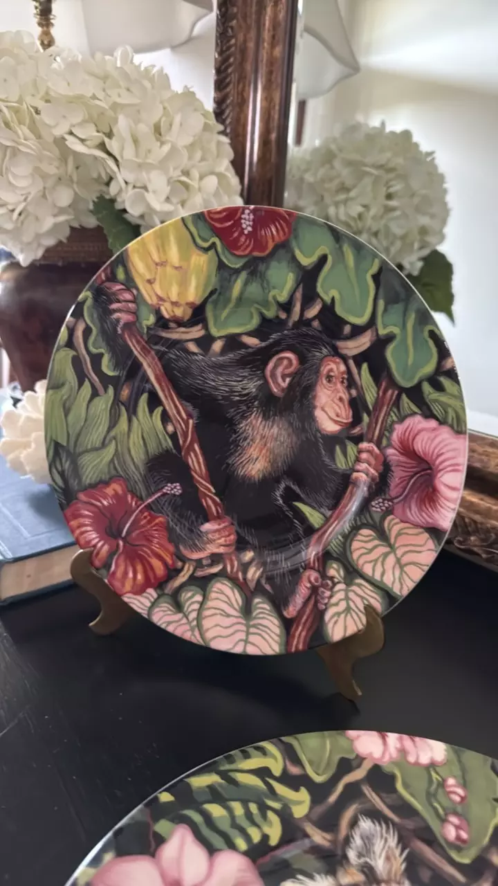 plant/Fitz & Floyd “Exotic Jungle” Monkey Bone China Plate – 9.25”-0