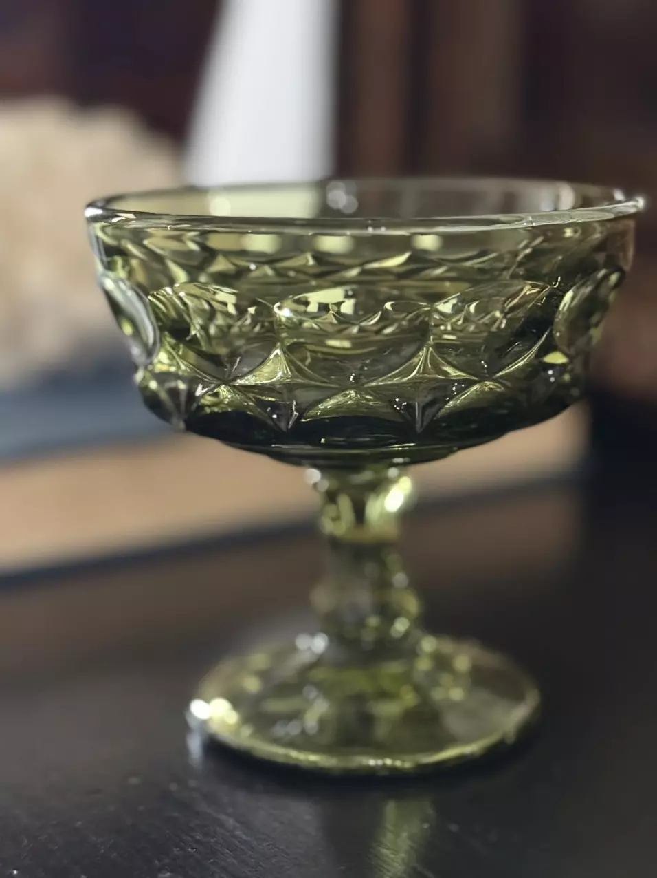 plant/Vintage Green Pressed Glass Compote / Dessert Dish – 4.25”-0