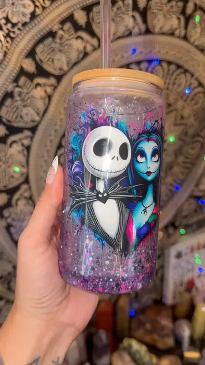 plant/16 oz Jack & Sally snow globe tumbler-0-thumbnail